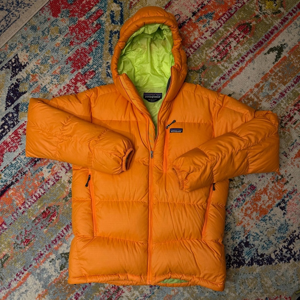 Patagonia Fitz Roy Hoody Hooded Jacket Orange and Green Puffer Men’s Size Medium